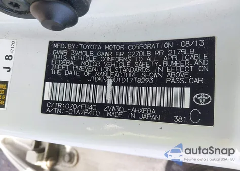 2013 Toyota Prius Three from USA, damaged, VIN JTDKN3DU1D1718293